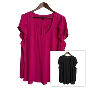 Torrid Lot of 2 tops women's 3X pink black v-neck chiffon ruffle sleeve career